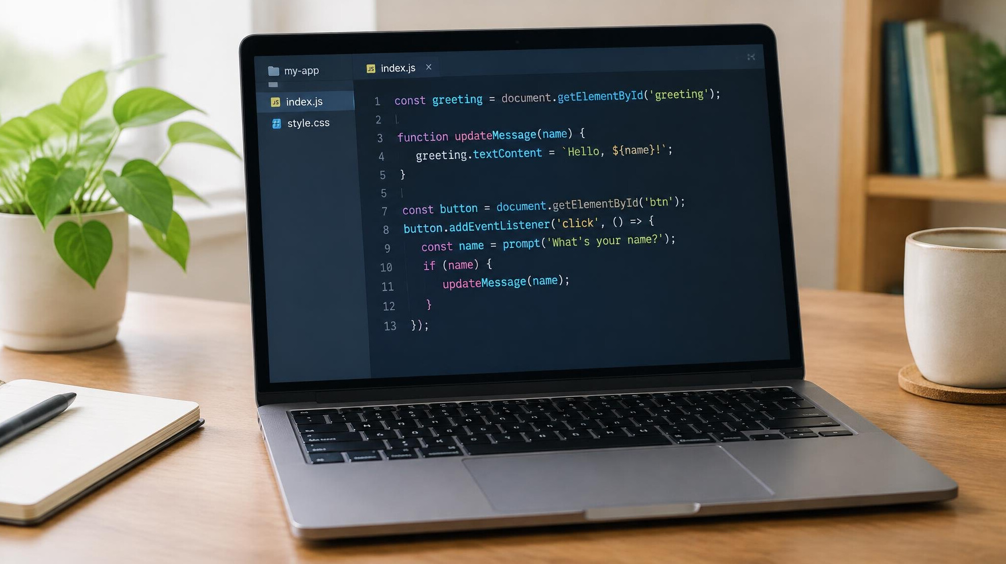 Laptop screen showing a beginner code editor