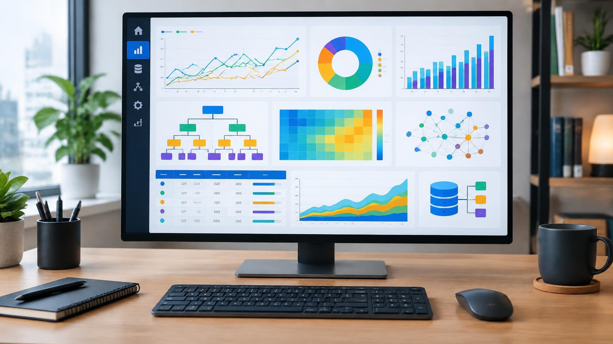 Data charts and graphs displayed on a computer screen