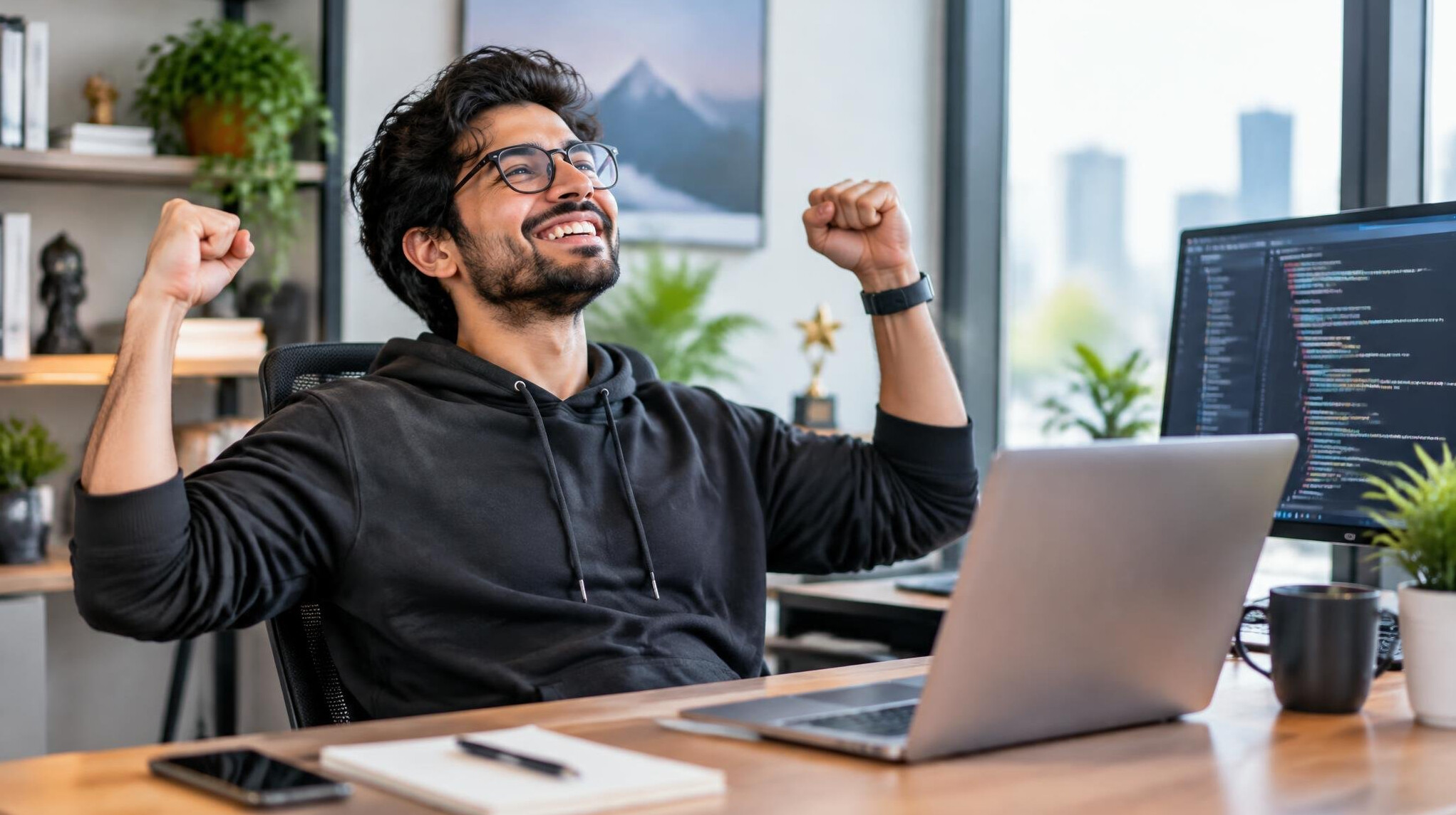 successful programmer smiling