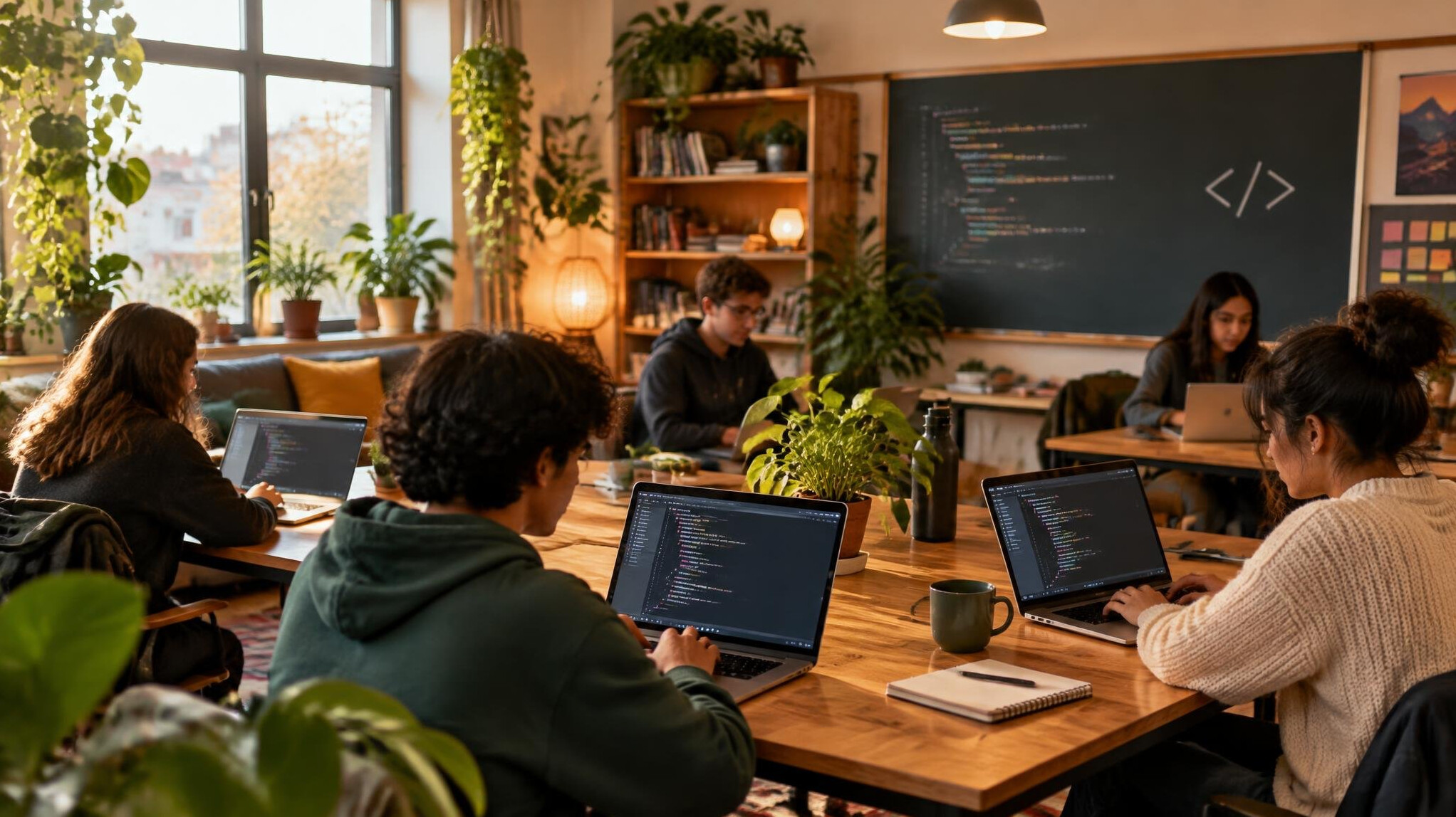 cozy programming room with plants