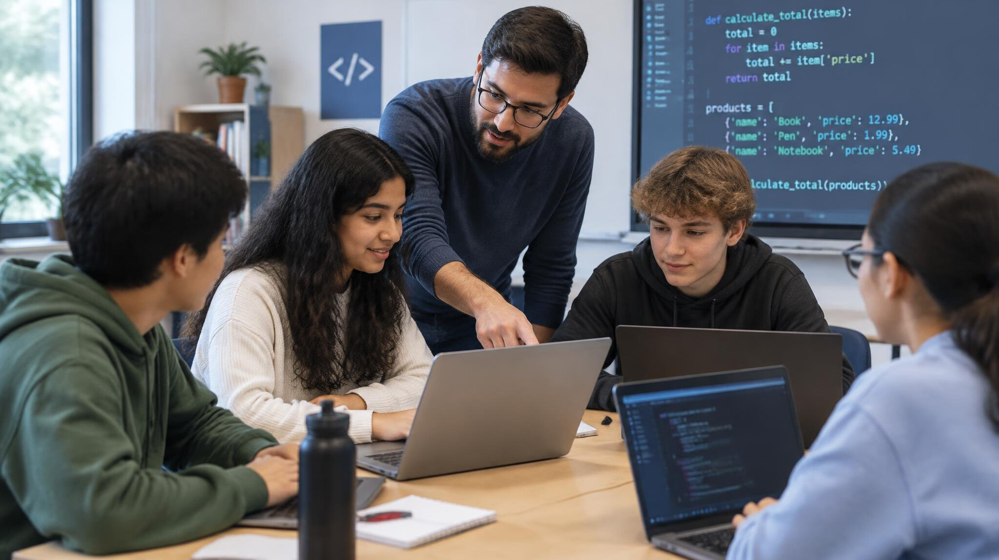 person teaching coding