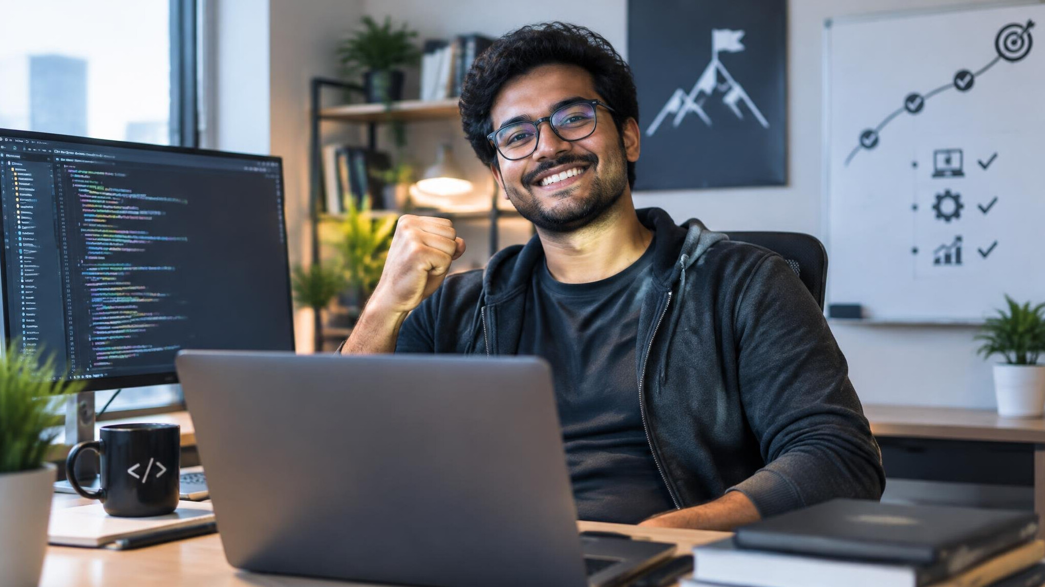 successful programmer smiling