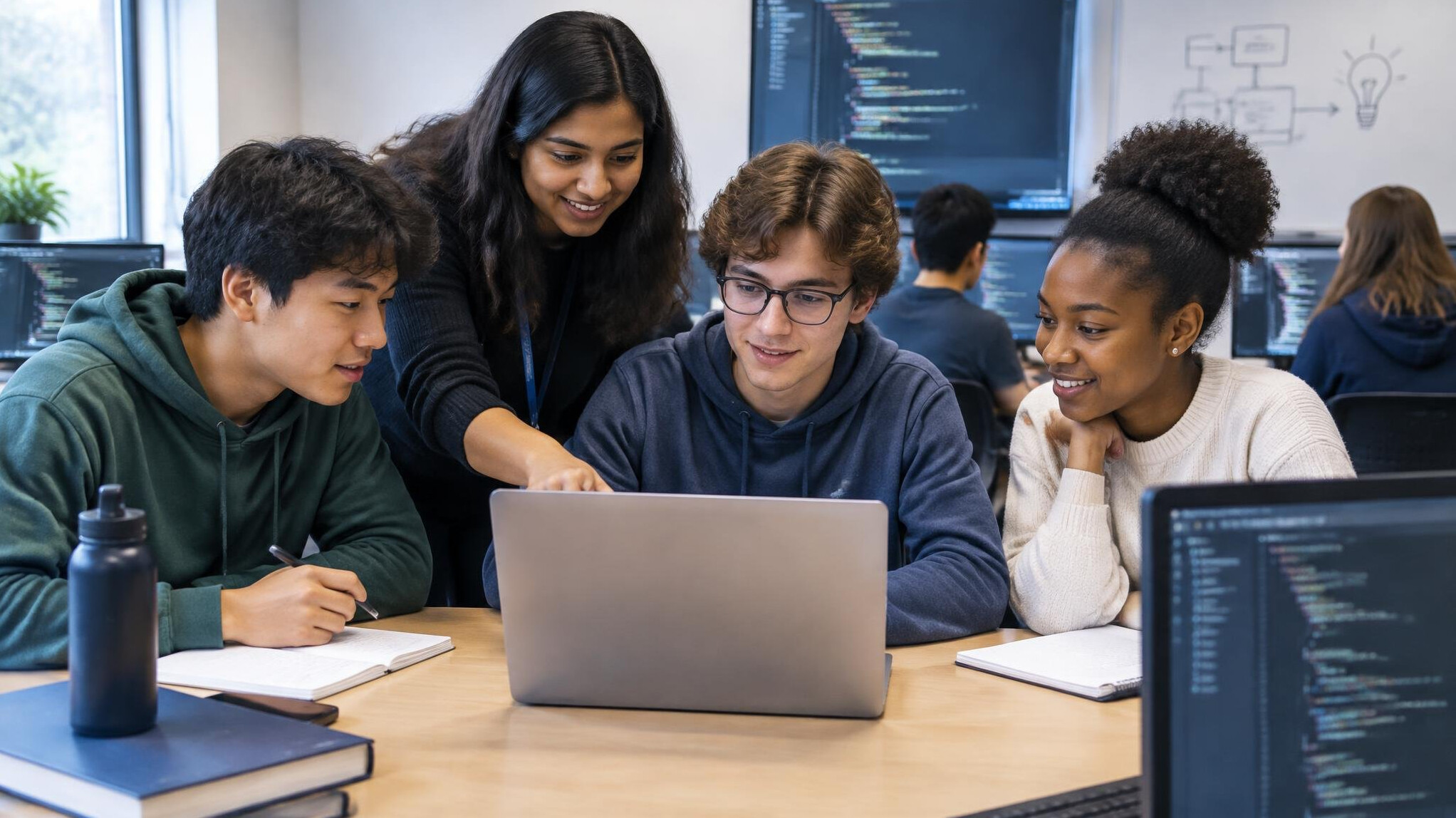 group of students in coding class