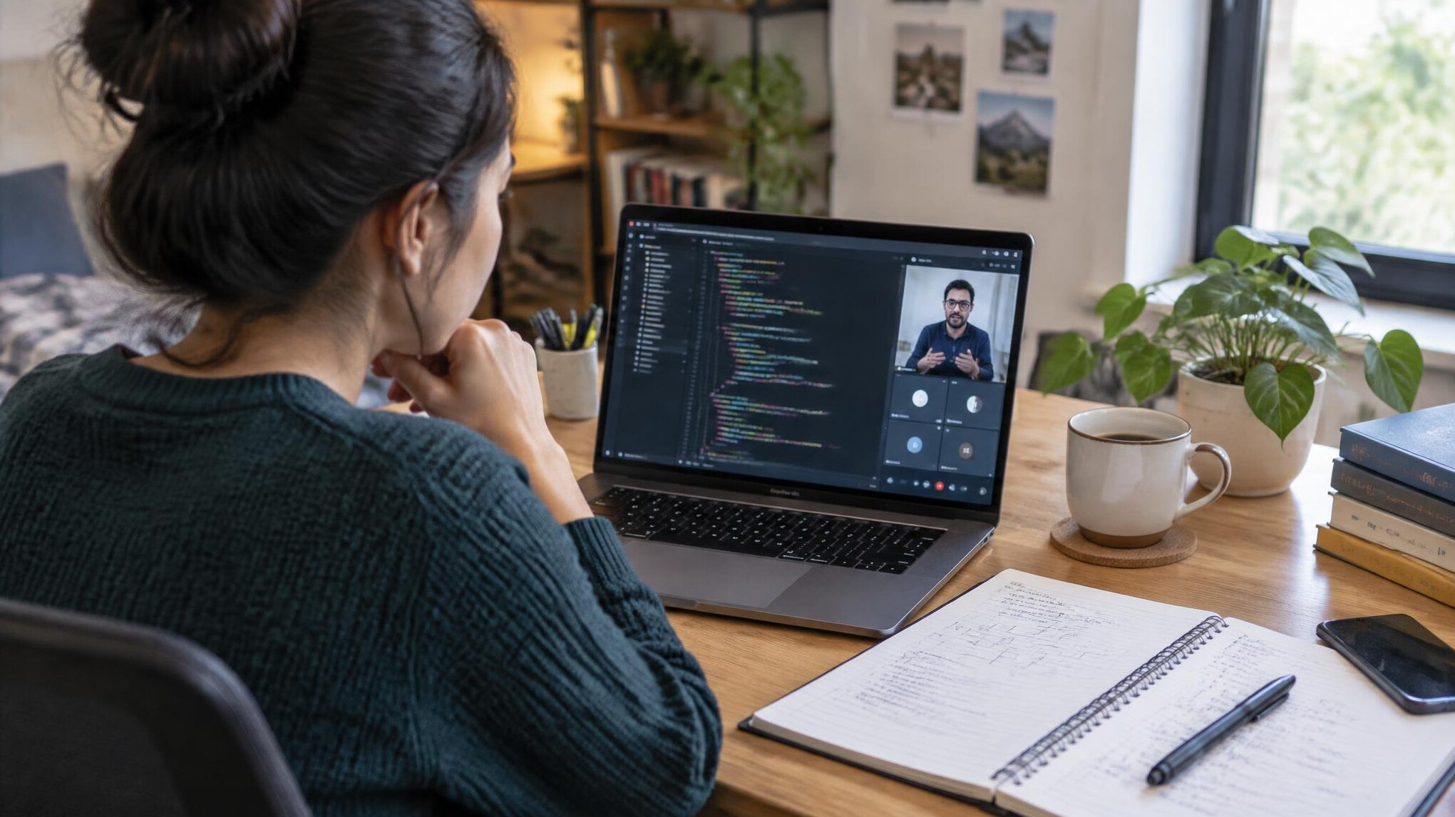 woman reviewing code on screen